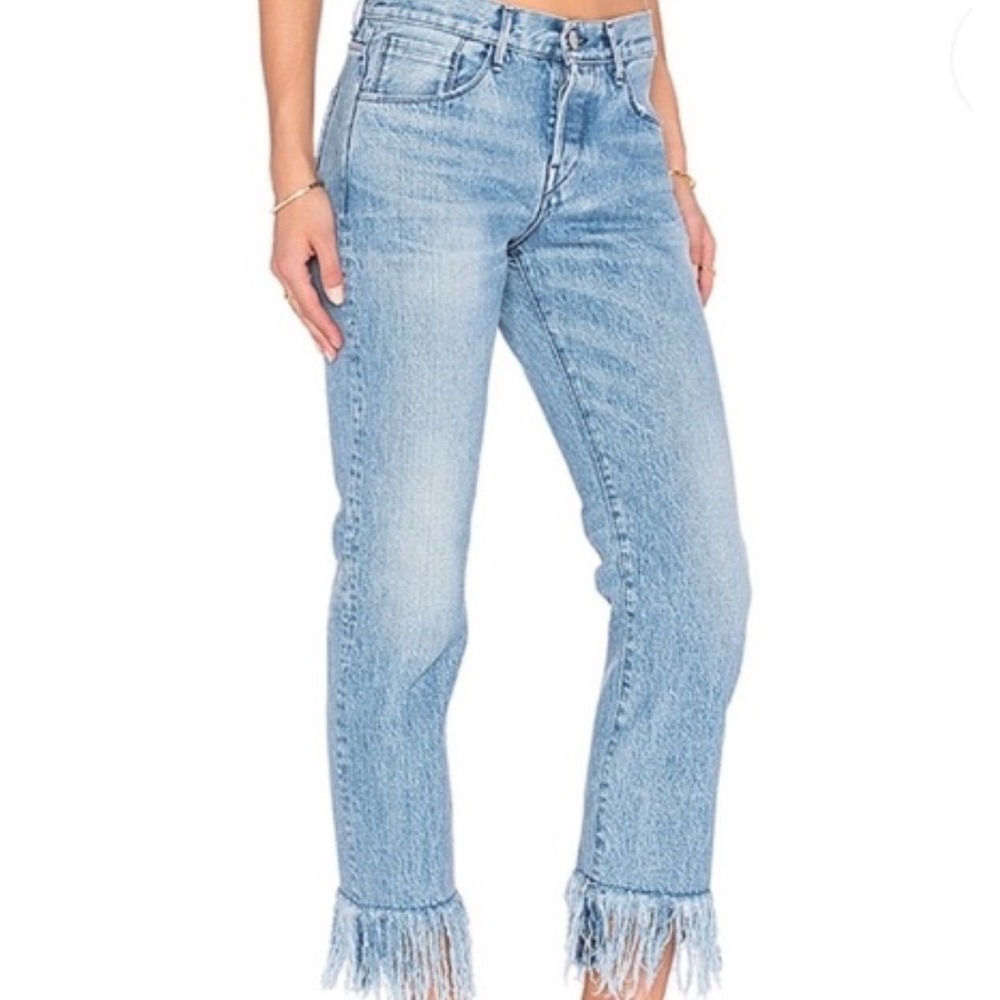 3x1 NYC Jeans Stella Fringe Hem‎ 25 Blue Straight Leg Boho Luxury Denim